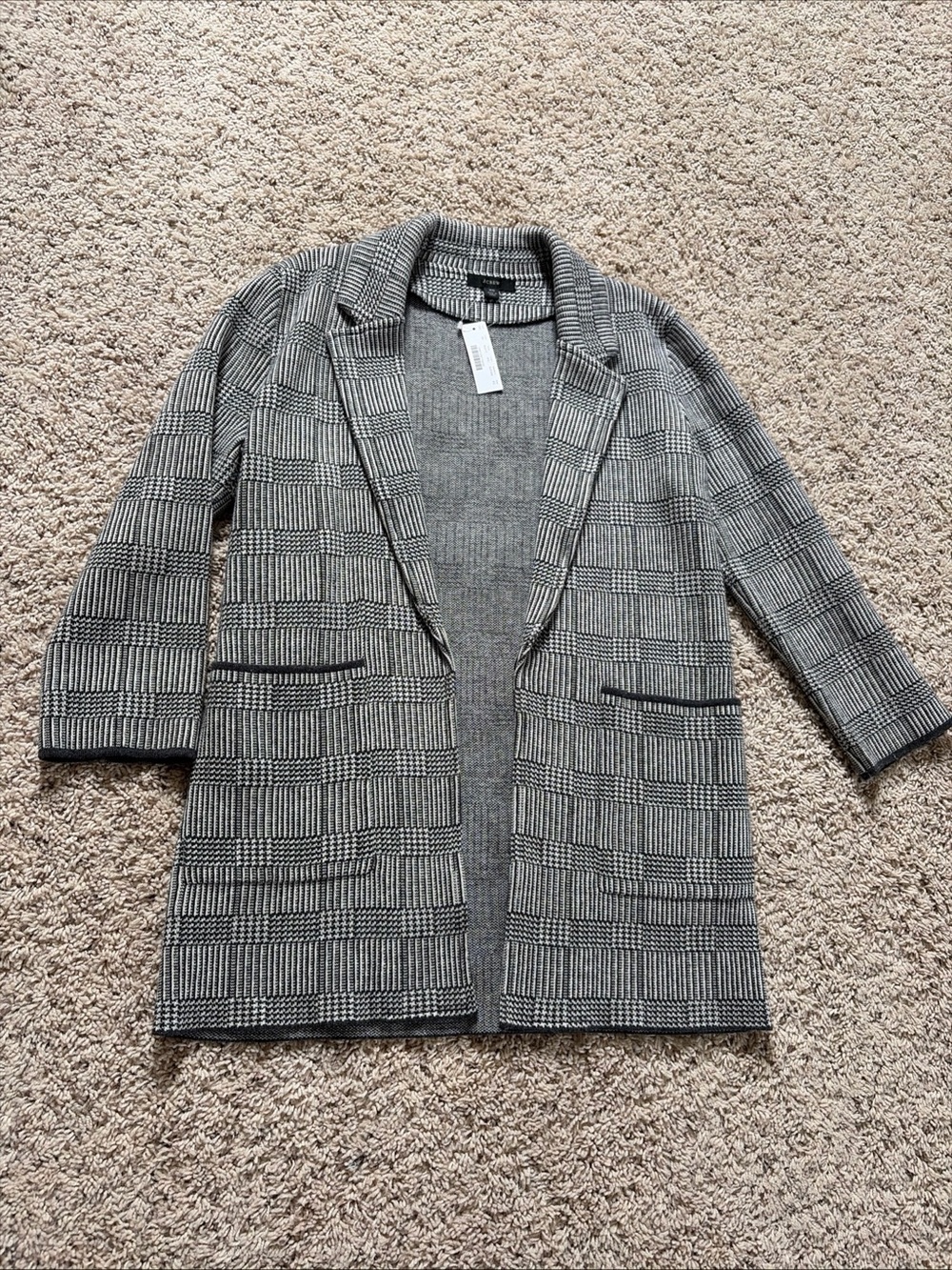 NWT J Crew Sophie Open Front Merino Wool Sweater Blazer Dark Gray Size XS